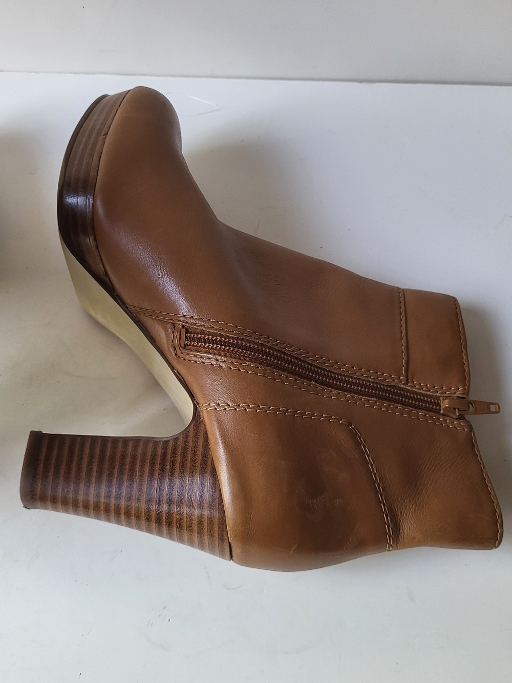 Nine West Women's Cognac Leather Ankle Booties with Side Zip